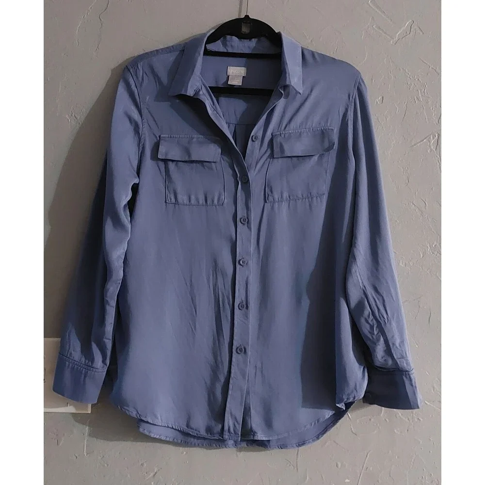 Chico's Tops Shirts Women's , 1 (M) Gray, Cotton, Soft, Pockers,17.5 Inch Of Arm